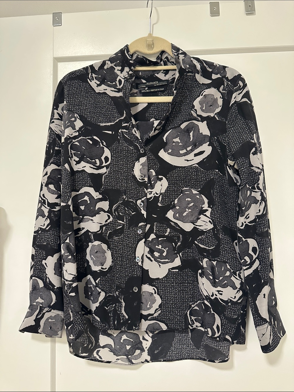 All Saints Black and White Floral Button-Down Shirt